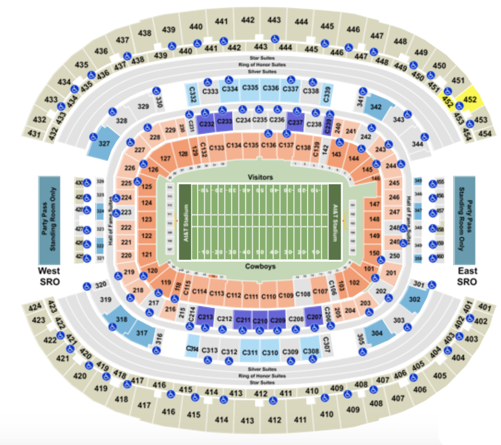 AT&T Stadium Seating Chart With Row, Seat And Club Details